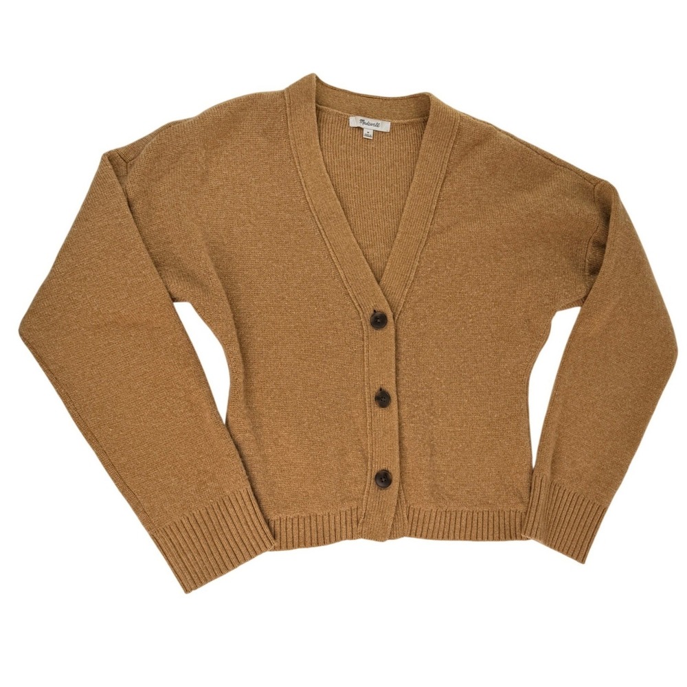 Madewell Camel Merino Wool Blend V-Neck Cropped Cardigan Sweater Brown Medium